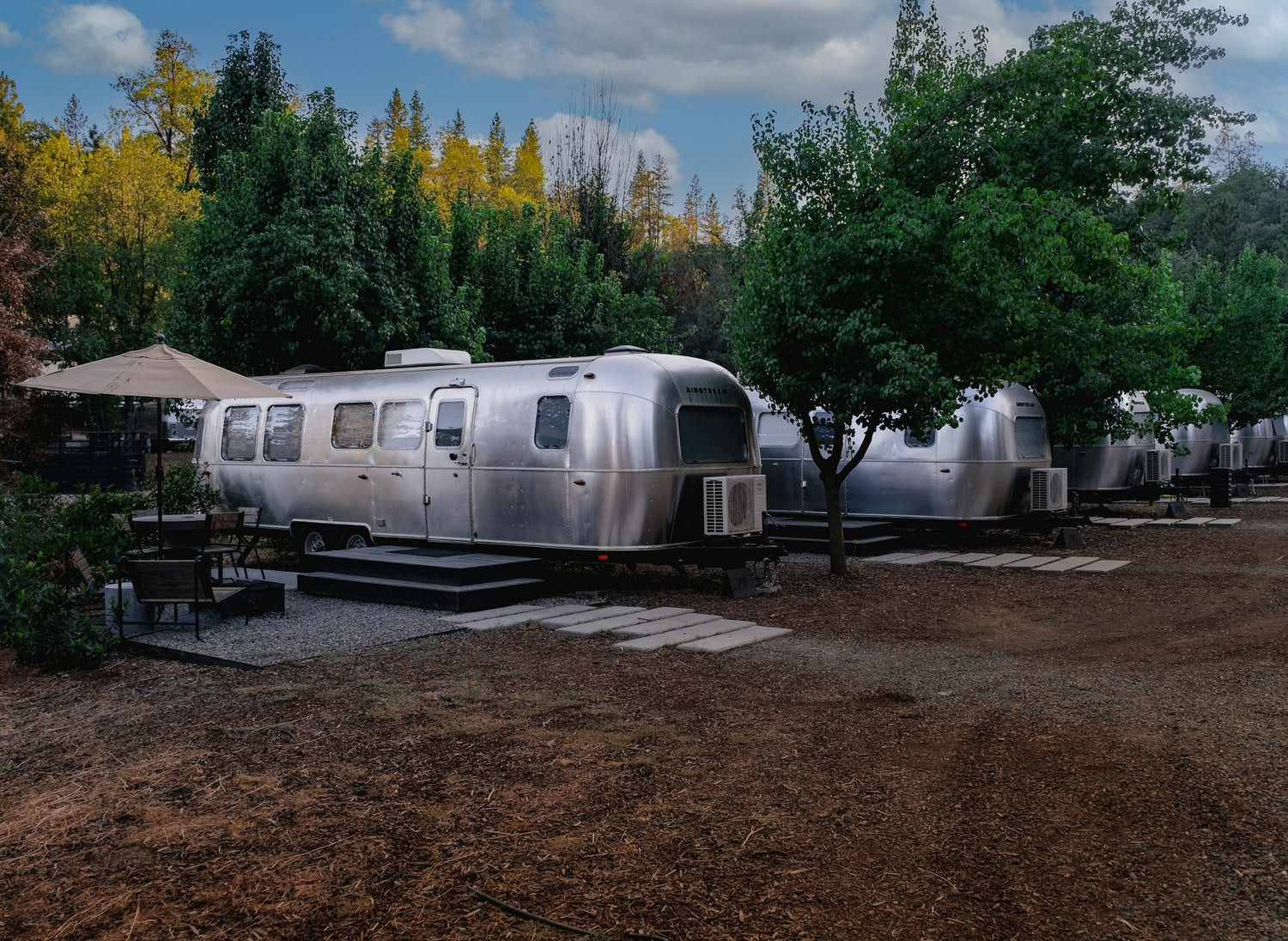 camping park with airstream campers