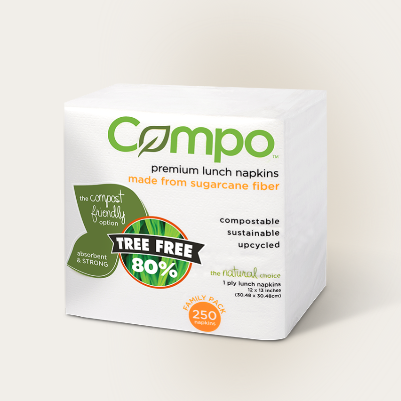 One pack of 250 Compo premium lunch napkins on a light background